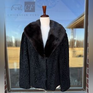 8/10 Vintage Genuine Persian Lambswool Jacket Mink Fur Collar Real Fur Lay Furs